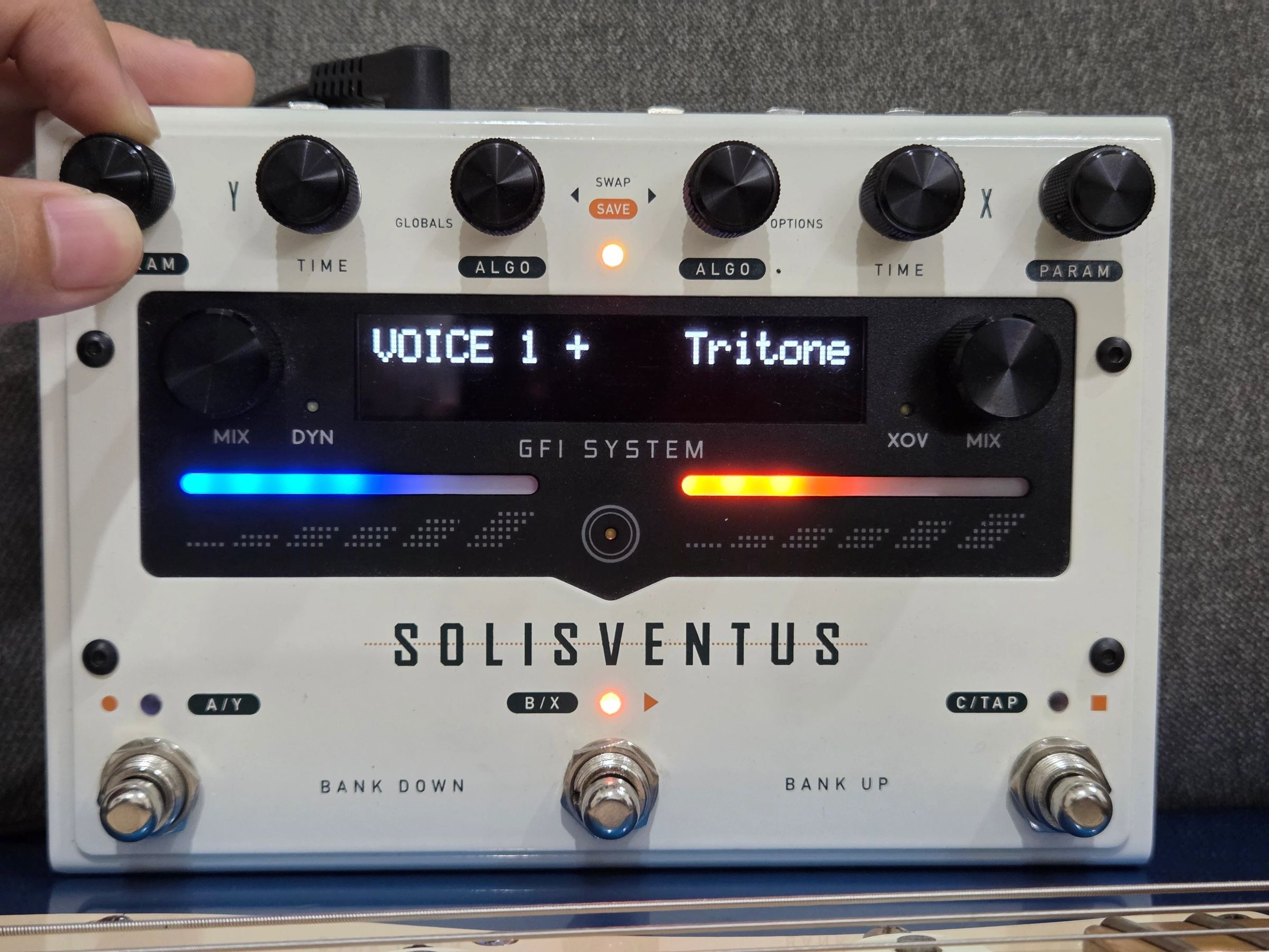 Voice 1 set to +Tritone on the Solis Ventus display